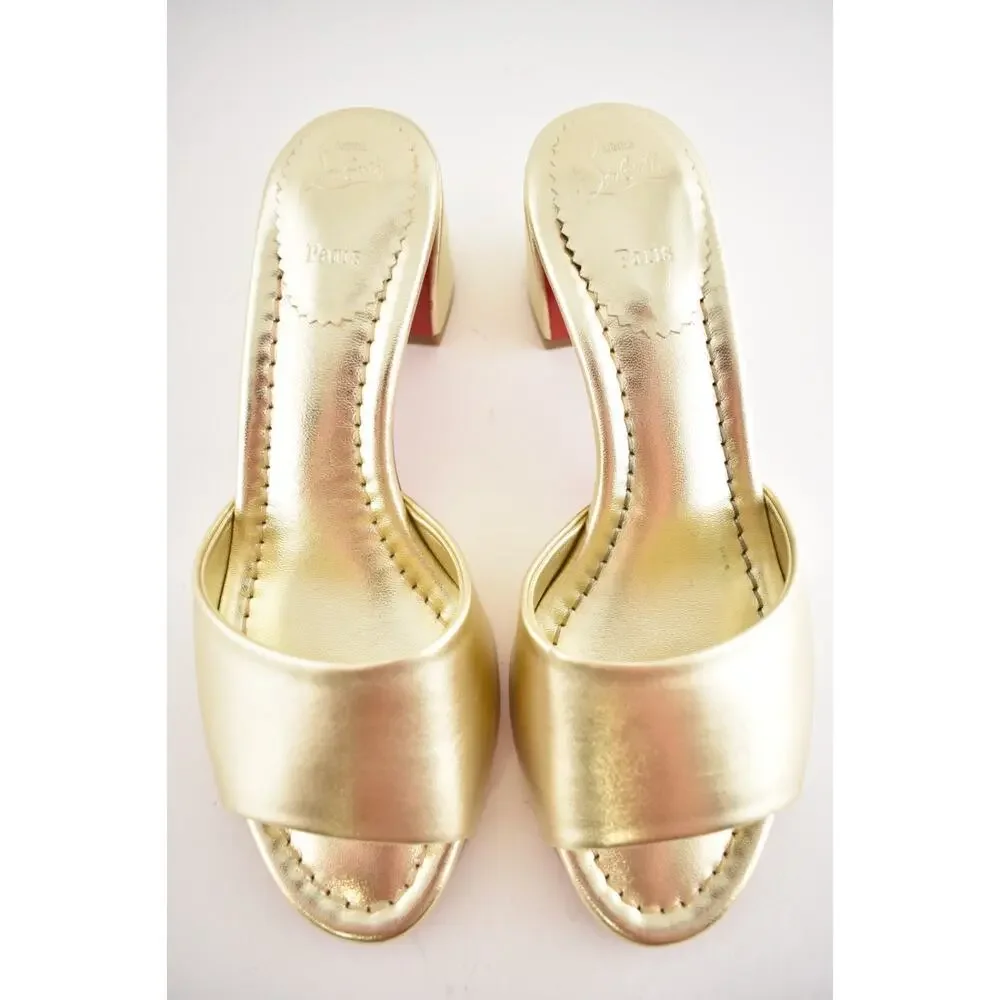 Christian Louboutin Jane Mule 55 Platine Gold Leather Backless Sandal Heel 36.5